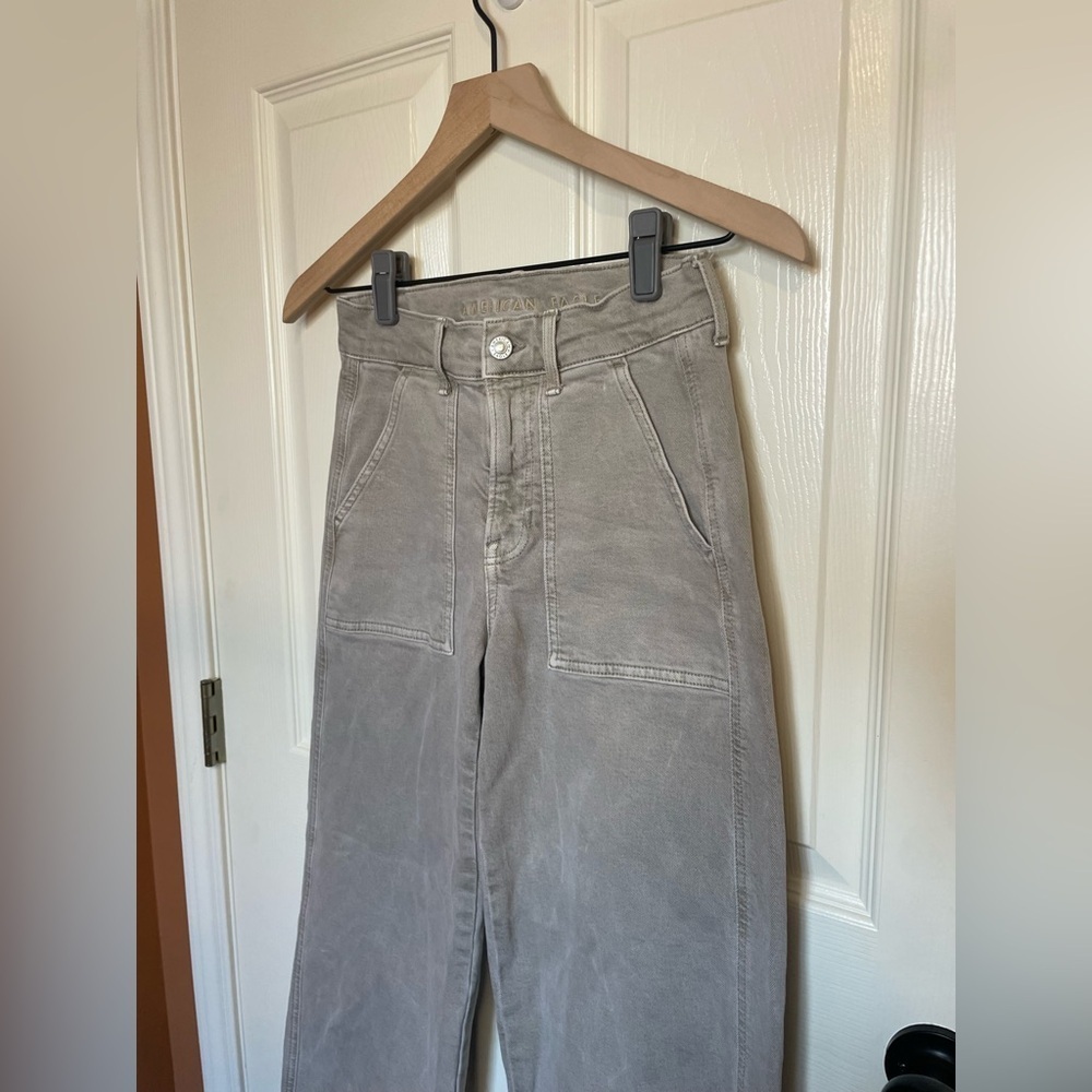 American Eagle Green Khaki Wide Leg Jeans Size 00 - Picture 2 of 9